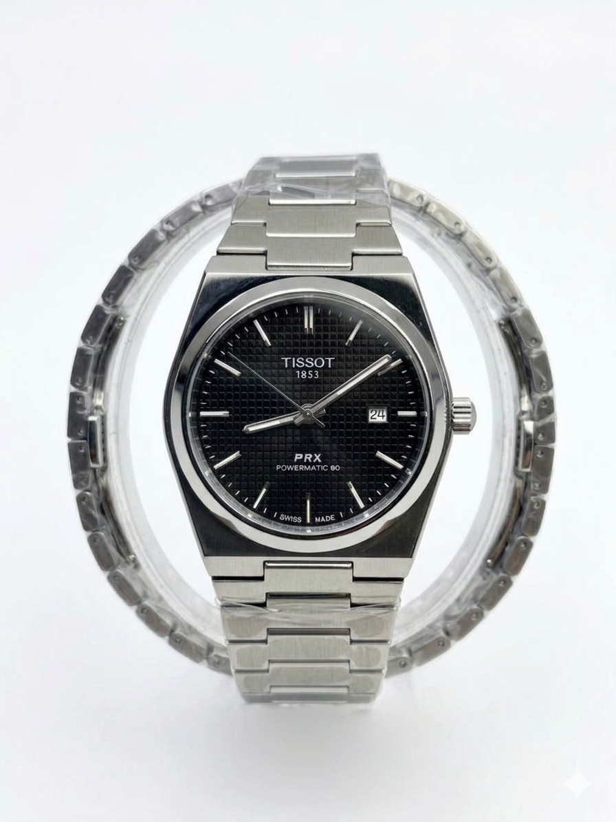 TISSOT T1372071105100 Unisex TISSOT PRX Pear X 1.4 inches 35 mm Powermatic 80 Black Dial Bracelet