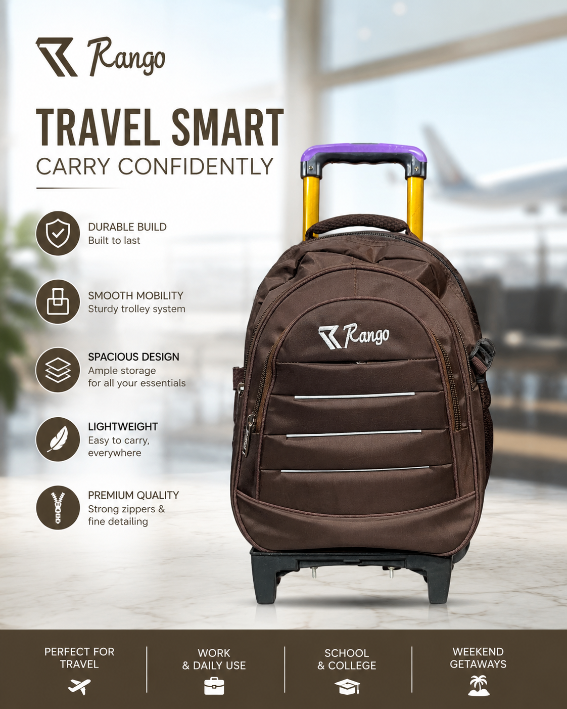 Dual Compartment Rolling Trolley Backpack & Luggage