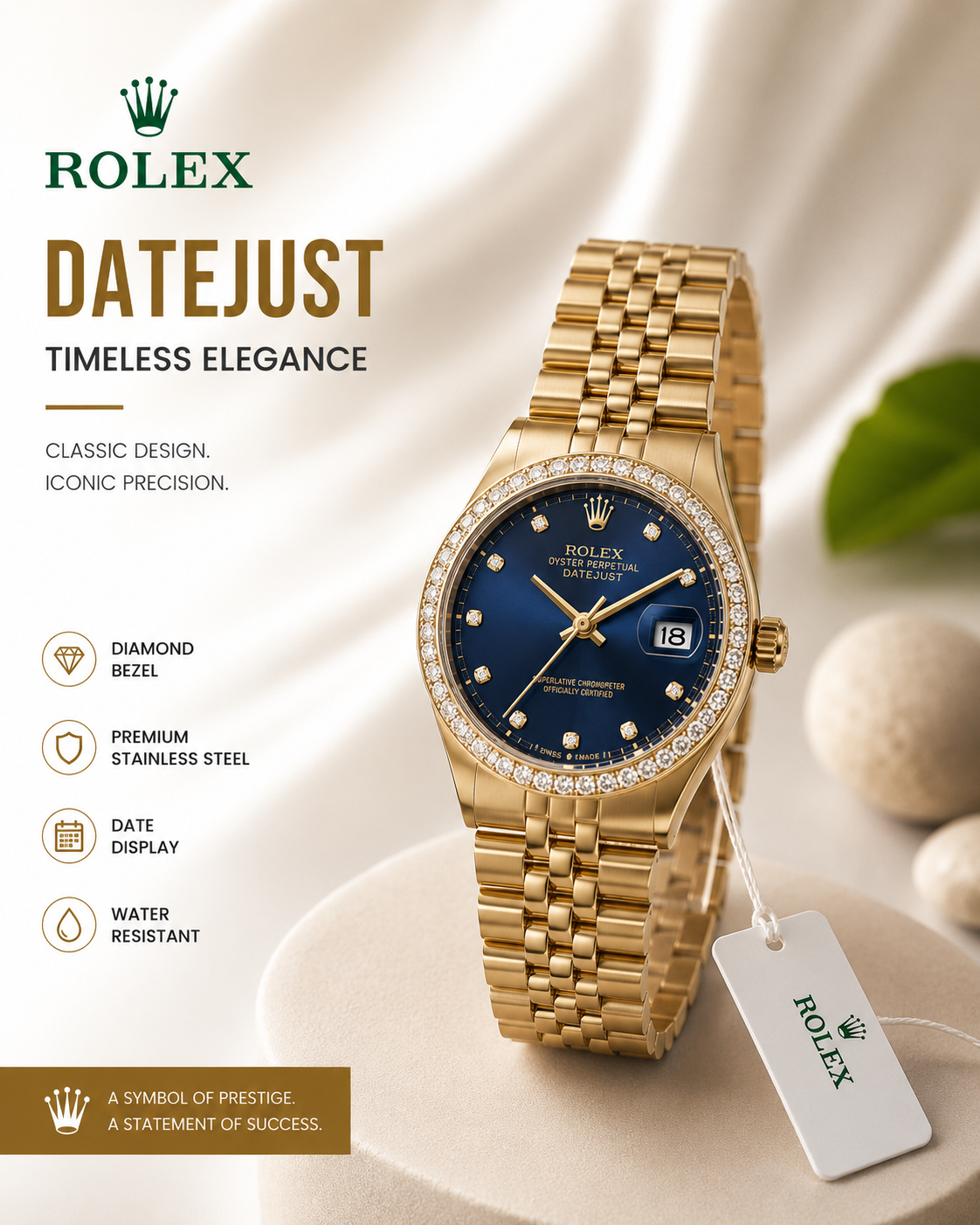Rolex Oyster Perpetual Day Date Yellow Gold Blue Dial Presidential Watch